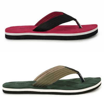 REAL WAY Men Slippers(Red, Green , 8)