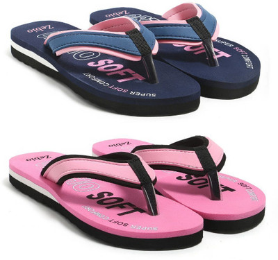 zebio Women Slippers(Navy, Pink , 5)