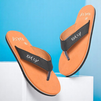 Kick up Men Slippers(Orange, Black , 6)