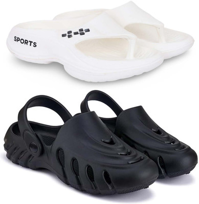 Kapani Fashion Men Slippers(White, Black , 9)