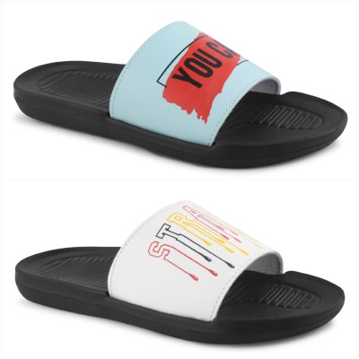 Foot Print Men Slides(White , 8)