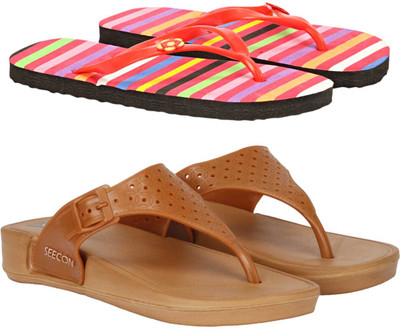 WOCMEC Women Slides(Red, Brown , 7)