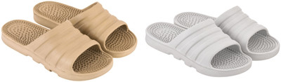 SoleSaga Men Slippers(Beige, White , 10)