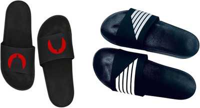 nvisan Men Slides(White, Red, Black , 9)