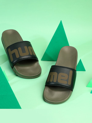 HUMMEL Men Slides(Olive, Green , 10)