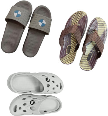 BLIBBERS Men Slippers(Grey, Brown, Off White , 9)