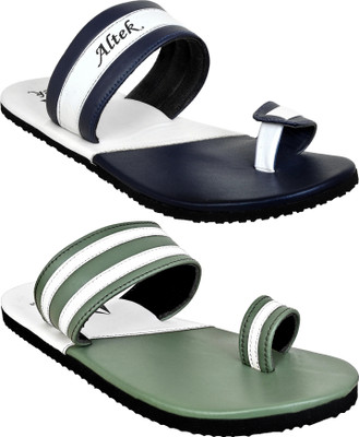 Altek Men Flip Flops(Navy, Green , 10)