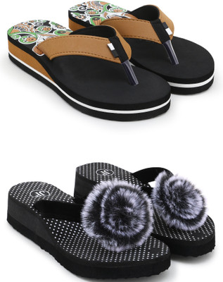 Feens Women Slippers(Brown, Black , 8)