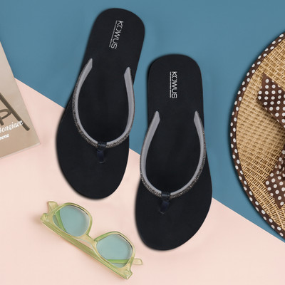 kOWUS Women Slippers(Black , 7)