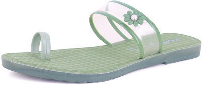 FLITE Women Flip Flops(Green, Green , 7)