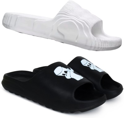 Kapani Fashion Men Slides(White, Black , 8)