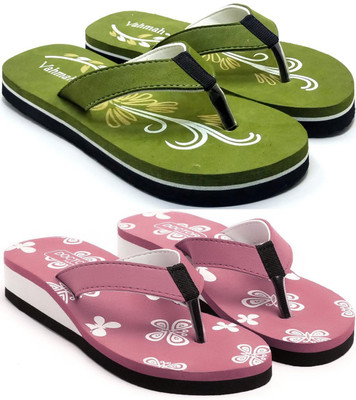 VAHMAH Women Slippers(Green, Pink , 5)