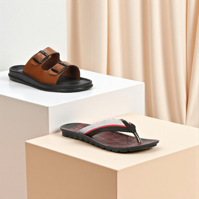 RIFOF Men Slippers(Brown, Red , 10)