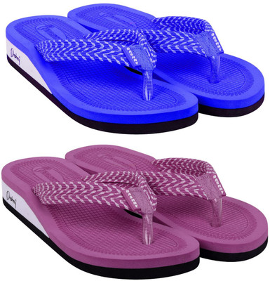 DASHNY Women Slippers(Pink, Blue , 4)