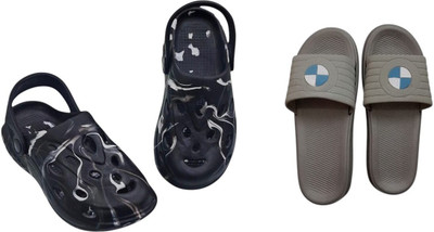 BLIBBERS Men Slides(Black, Grey , 7)
