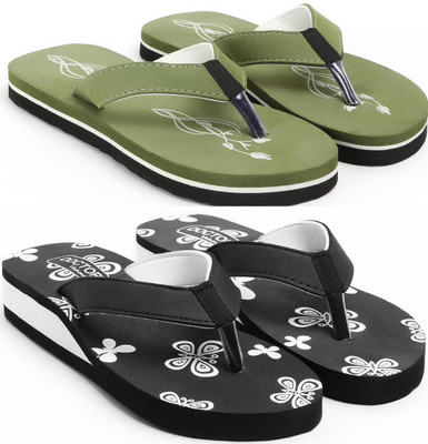 VAHMAH Women Slippers(Green, Black , 8)