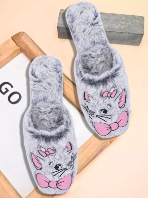 Flopsie Women Winter Comfortable Indoor Outdoor Heavy Sole Star Printed Fur Slipper Slippers(Grey , 8)