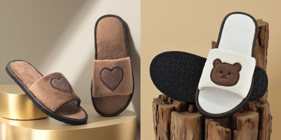 Y key Women Flip Flops(Off White, Brown , 6)