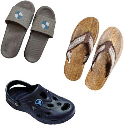 BLIBBERS Men Slippers(Grey, Brown, Blue , 9)