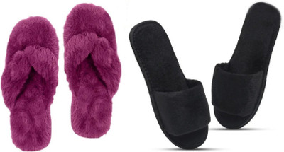 rexizone Women Slides(Black, Purple , 6)