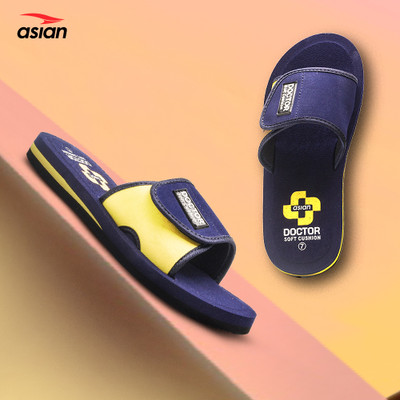 asian Men Doctor Orthopedic Cushion Lightweight Anti-Slip Slides Slides(Blue, Yellow , 6)