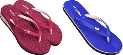 NISTHA Women Flip Flops(Tan, Blue , 8)