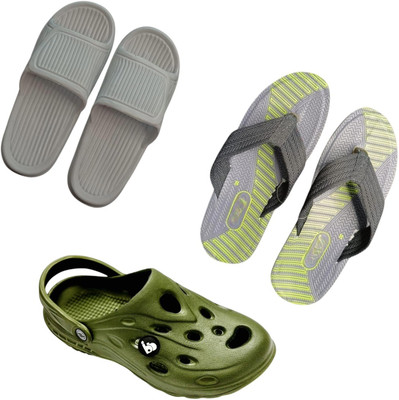 BLIBBERS Men Slippers(Grey, Grey, Green , 6)