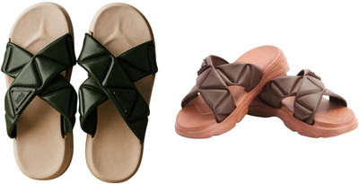 Shivaru trader Women Slippers(Olive, Brown , 4)