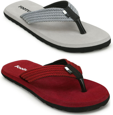 Footup Men Slippers(Grey, Maroon , 8)