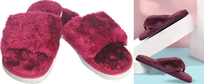rexizone Women Flip Flops(Maroon, Maroon , 6)