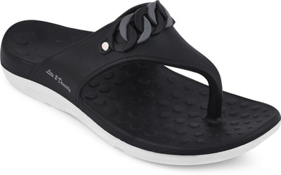 Adda Women Flip Flops(Black, Grey , 5)