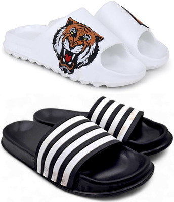 KAPYANSH Men Slides(White, Black , 10)