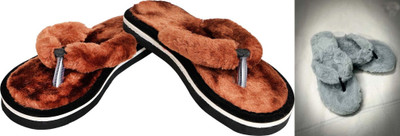 rexizone Women Flip Flops(Brown, Grey , 6)