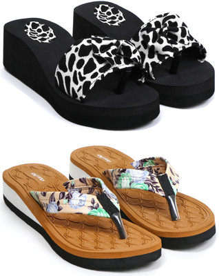 Skytrap Super Soft Women Flip Flops(Brown, Black , 6)