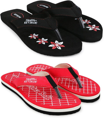KETIKOE Women Ortho-Care Comfort Slippers For Women's and Girl's Flip Flops (Pack of 2) Slippers(Multicolor , 7)