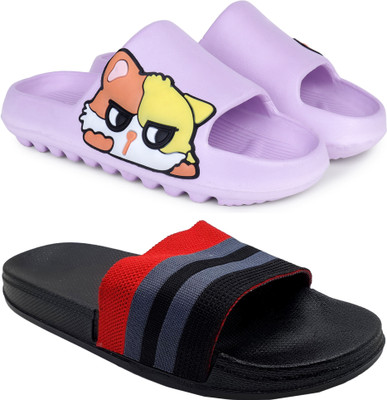Kapani Fashion Women Women Combo Pack of 2, Anti Skid, Flipflop, Slipper, Sliders (Purple, Black , 8) Slides(Purple, Black , 8)