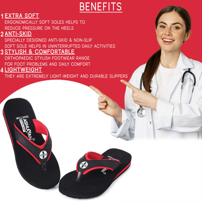 ASHUMAN Women Slippers(Black, Red , 6)