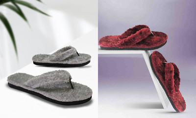 rexizone Women Flip Flops(Grey, Maroon , 7)
