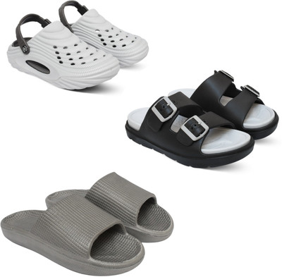 Acorn Men Slides(White, Grey, Grey , 7)