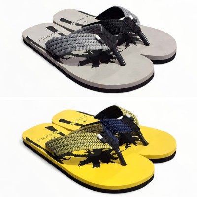 EVERSOLE Men Flip Flops(Grey, Yellow , 10)