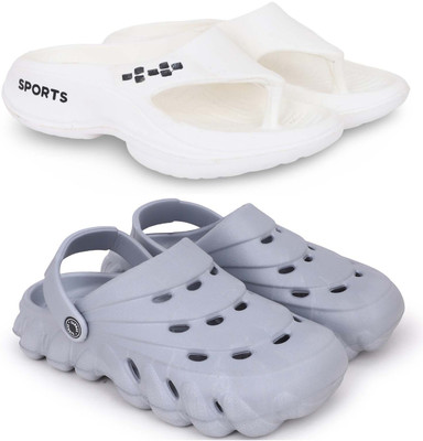 Kapani Fashion Men Slippers(White, Grey , 9)