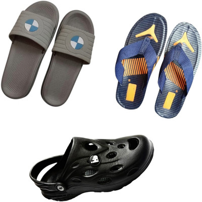 BLIBBERS Men Slippers(Grey, Blue, Black , 9)