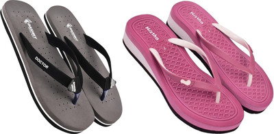 DASHNY Women Flip Flops(Pink, Grey , 7)