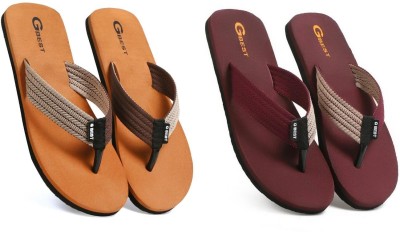 G Best Men Flip Flops(Brown, Maroon , 7)