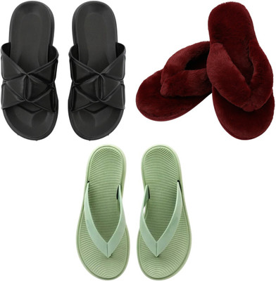 Shivaru trader Women Slippers(Black, Maroon, Green , 4)