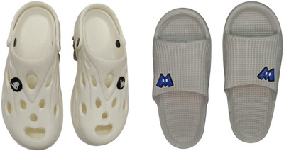 BLIBBERS Men Slides(White, Grey , 9)