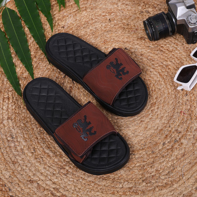 STYLE HEIGHT Men Slides(Brown , 10)
