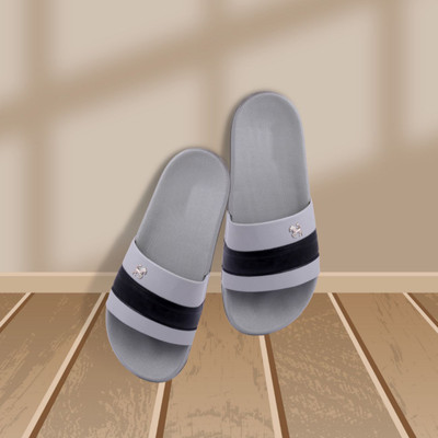 Foot Print Men Slides(Grey , 9)