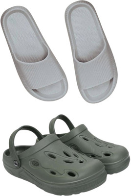 Veewalk Men Slides(Grey, Green , 10)
