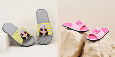 Y key Women Flip Flops(Pink, Grey , 6)